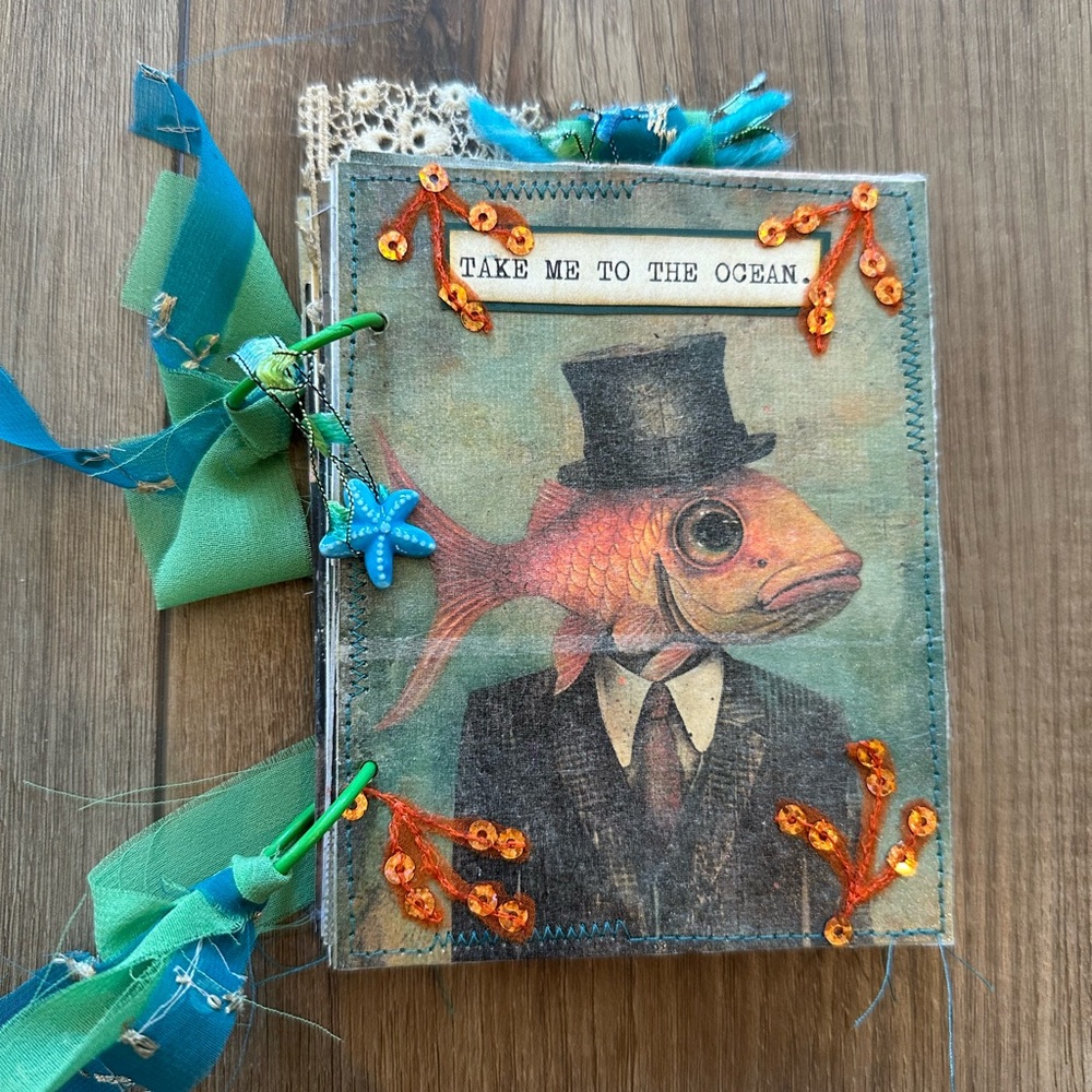 Fish-Themed Junk Journal with Teal Accents